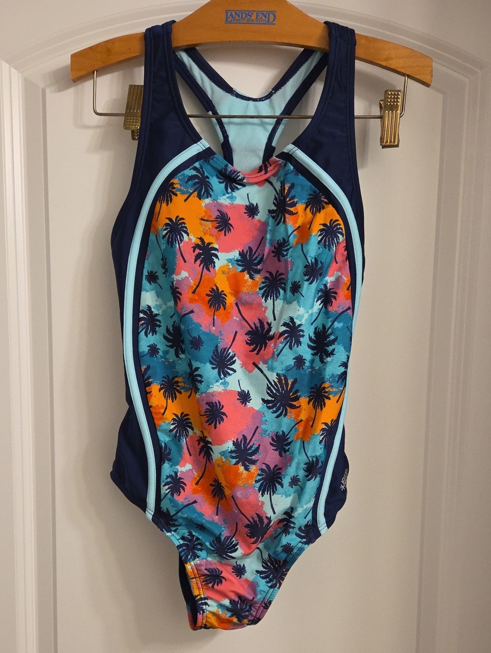 Speedo Navy One-Piece Swimsuit with Tropical Multicolor Palm Print